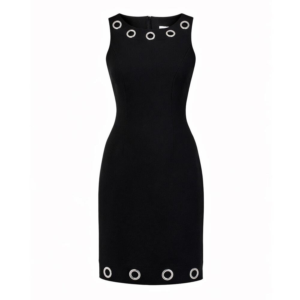 Joseph Ribkoff Black Stretch Sheath w/ Silver Grommet Hem - Size 2/ 4